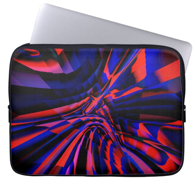 曲がったオブジェクトに位置合わせされた正方形の青いデザイン ラップトップスリーブ (正面)