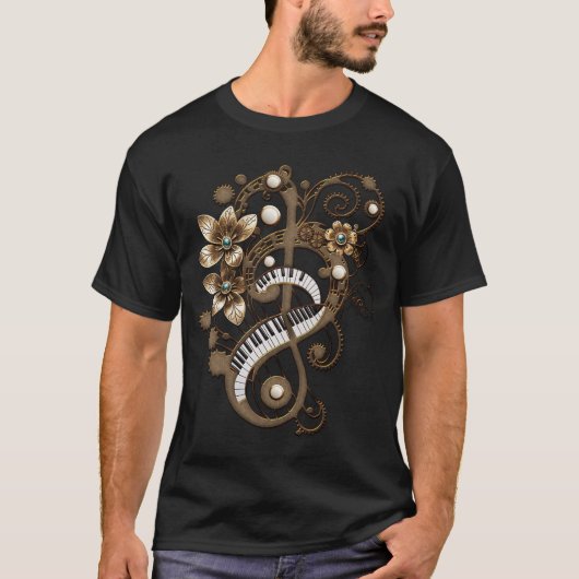 曲がったスチームパンクピアノのキーボード。 Tシャツ (正面)