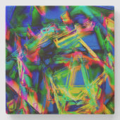 曲がったステンドスクウェア、緑の色のブラシストローク ストーンコースター (正面)