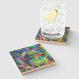 曲がったステンドスクウェア、緑の色のブラシストローク ストーンコースター