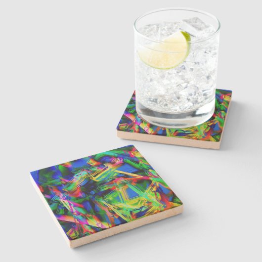 曲がったステンドスクウェア、緑の色のブラシストローク ストーンコースター (横)