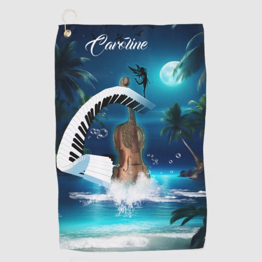 曲がったピアノを持つスチームパンクのバイオリン ゴルフタオル (正面)