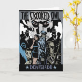 曲がったフクロウの挨拶状 カード (黄色い花)