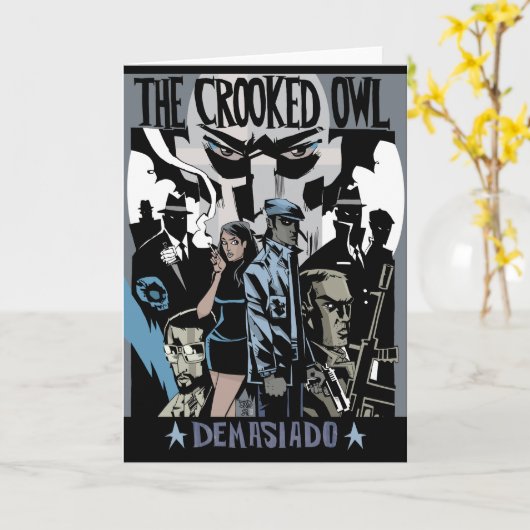 曲がったフクロウの挨拶状 カード (黄色い花)