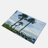 曲がったヤシの木の歓迎マット ドアマット (アングル)