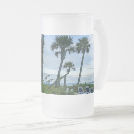 曲がったヤシの木 フロストグラスビールジョッキ (正面右)