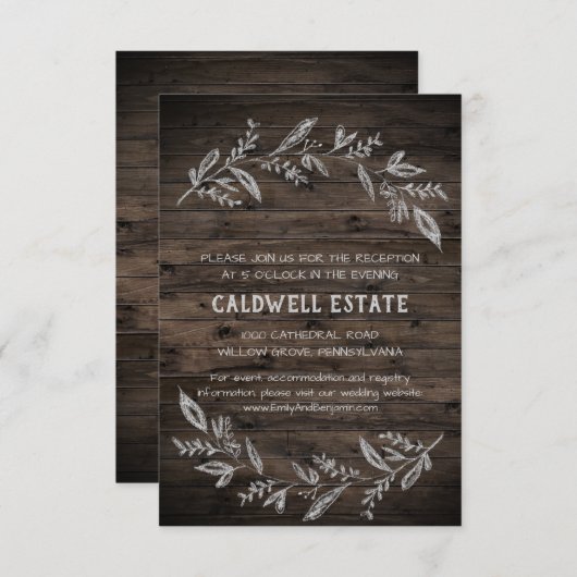 曲がった枝の木製ウェディングレセプションカード 招待状 (正面/裏面)