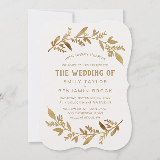 曲がった枝 |の金ゴールド結婚の数 招待状 (正面)