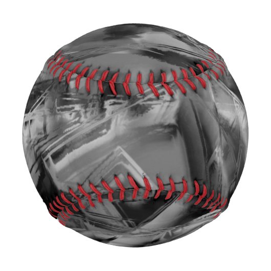 曲がった正方形、黒と灰色の「ブラシストローク」 野球ボール (裏面)