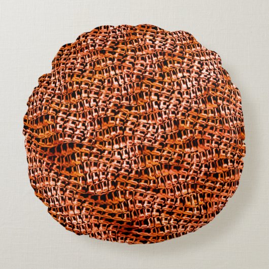 曲がった波状のラップのサックメッシュ、赤みがかったオレンジ ラウンドクッション (正面)