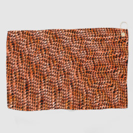 曲がった波状の珊瑚礁の網目、オレンジ色と赤 ゴルフタオル