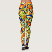 曲がった緑がかったベージュの帯に色のパッチ レギンス (裏面)