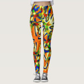 曲がった緑がかったベージュの帯に色のパッチ レギンス (正面)