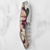 曲がった茶色がかった赤またはブルゴーニュの形状、ベージュ色 ソムリエナイフ (裏面)