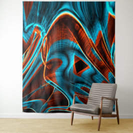 曲がった青と赤の溝が燃えている タペストリー