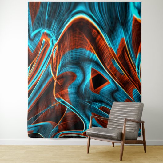曲がった青と赤の溝が燃えている タペストリー (インサイチュ)