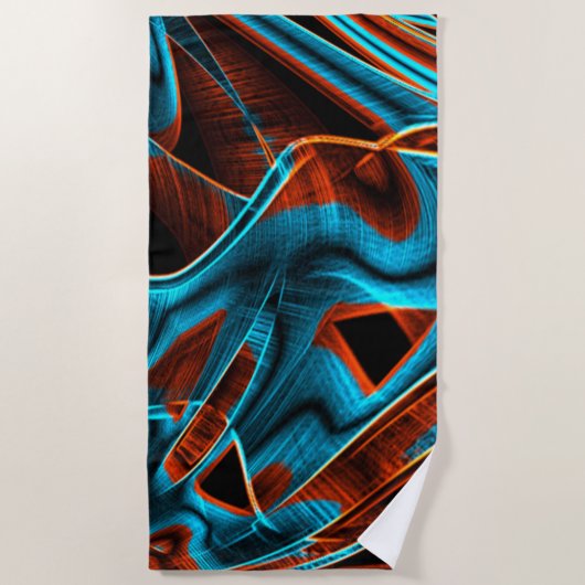 曲がった青と赤の溝が燃えている ビーチタオル (正面)