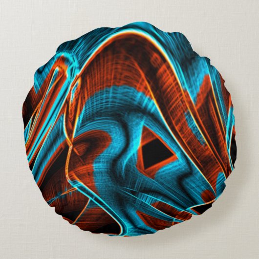 曲がった青と赤の溝が燃えている ラウンドクッション (裏面)