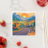 曲がりくねった道でのカラフルで風光明媚な旅行アドベンチャー スタンダードカクテルナプキン (インサイチュ)