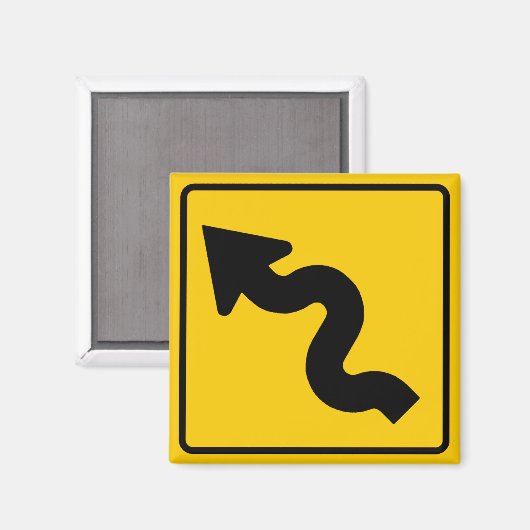 曲がりくねった道路の前方の高速道路の標識 マグネット (正面/裏面)