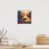 曲がりくねった道路の風光明媚な旅行、サンセット ポスター (キッチン)