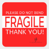 「曲げないでください」&「ありがとう」1枚入り 四角ステッカー スクエアシール (正面)