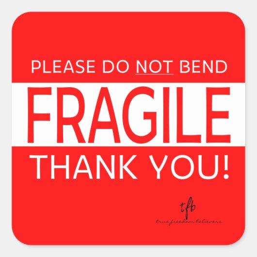 「曲げないでください」&「ありがとう」1枚入り 四角ステッカー スクエアシール (正面)