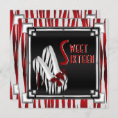 曲げられたシマウマのスチレットヒールの赤い白黒の菓子16 招待状 (正面/裏面)