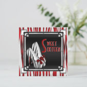 曲げられたシマウマのスチレットヒールの赤い白黒の菓子16 招待状 (スタンド正面)