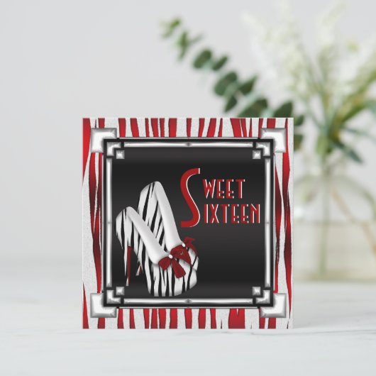 曲げられたシマウマのスチレットヒールの赤い白黒の菓子16 招待状 (スタンド正面)