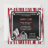 曲げられたシマウマのスチレットヒールの赤い白黒の菓子16 招待状 (裏面)