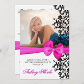 曲げられたダマスク織は5 x 7招待アクセントを置きました[ピンク] 招待状 (正面/裏面)