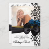 曲げられたダマスク織は5 x 7招待アクセントを置きました[黒] 招待状 (正面/裏面)