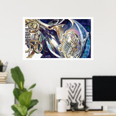 "曲げライト"ミュージカル楽器水色 ポスター (ホームオフィス)