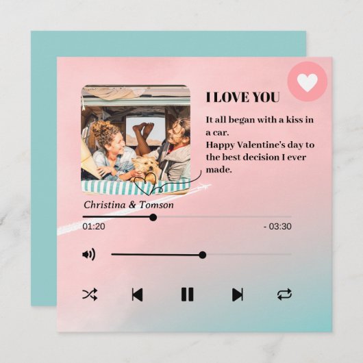 曲のプレイリスト写真ラブバレンタインデーのカード (正面/裏面)