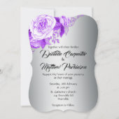 曲エレガントがった紫のバラシルバ結婚ーズ 招待状 (正面)
