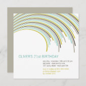 曲カラフルモダン式ストライプ21歳の誕生日パーティー 招待状 (正面/裏面)