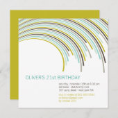 曲カラフルモダン式ストライプ21歳の誕生日パーティー 招待状 (正面/裏面)