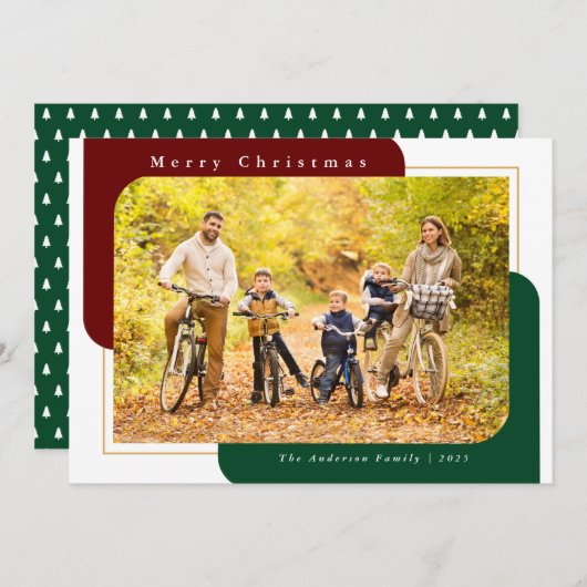 曲モダンがった写真の赤と緑のクリスマス シーズンカード (正面/裏面)