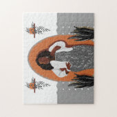 曲率，黒人女性，観葉植物，オレンジとグレー ジグソーパズル (縦)