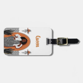 曲率，黒人女性，観葉植物，オレンジとグレー ラゲッジタグ