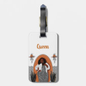 曲率，黒人女性，観葉植物，オレンジとグレー ラゲッジタグ (裏面縦)