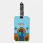 曲率，黒人女性，観葉植物，オレンジと青 ラゲッジタグ (裏面縦)