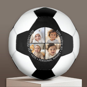 曲線とカスタムテキストの4枚写真コラージュ サッカーボール
