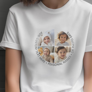曲線とカスタムテキストの4枚写真コラージュ Tシャツ