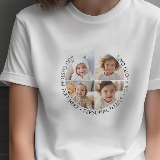 曲線とカスタムテキストの4枚写真コラージュ Tシャツ