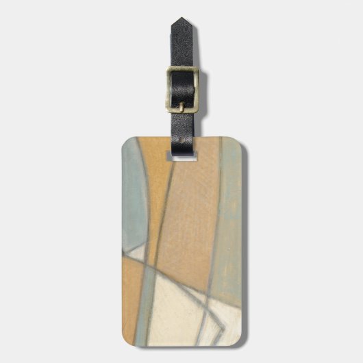 曲線とミュートされたアーストーン ラゲッジタグ (正面縦)