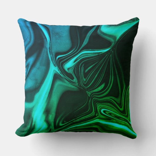 曲線と折り畳みシアンのニックネームとグリーンリーフ効果 クッション (正面)