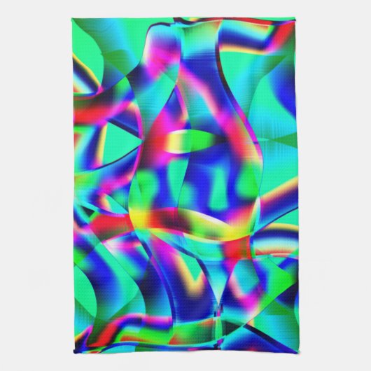 曲線と非常にカラフルの形状、緑が広がる キッチンタオル (縦)