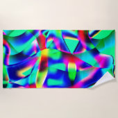 曲線と非常にカラフルの形状、緑が広がる ビーチタオル (正面)